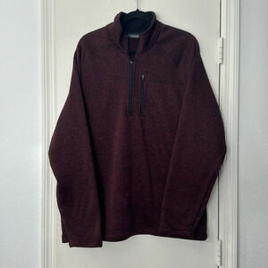 Men's Maroon Red Fleece Lined Eddie Bauer Quarter Zip Pullover Sweater Size XL